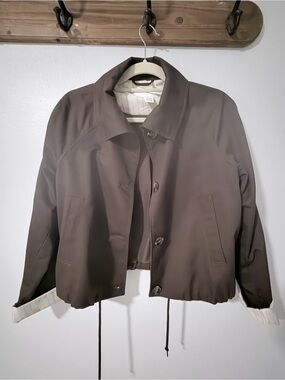 H&M Brown Cropped Bomber Jacket with Drawstring